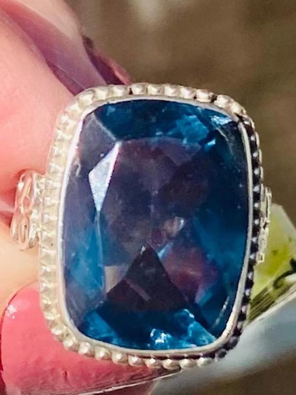Sterling Silver Ring with Cushion Blue Topaz Gemstone